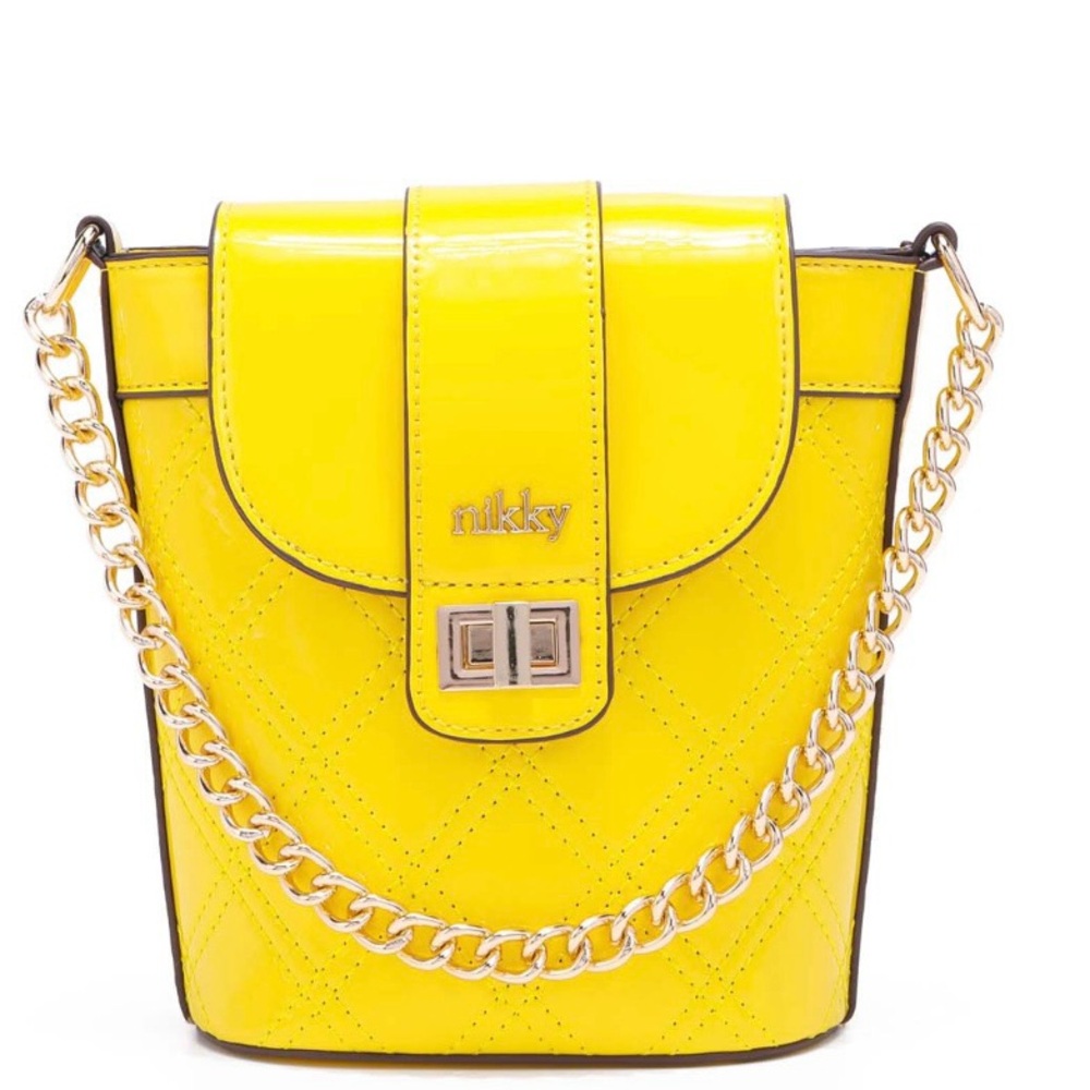 Nicole Lee Yellow Crossbody Bag with Twist-Lock Closure